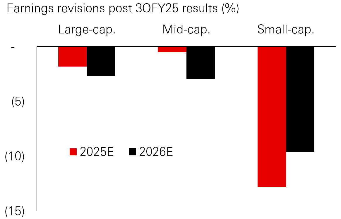 Fig 2: Earnings downgrade less pronounced in large cap companies